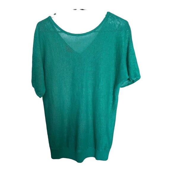 Talbots Women's Top Blouse Linen V neck size MP medium petite emerald green Flaw - Picture 1 of 6